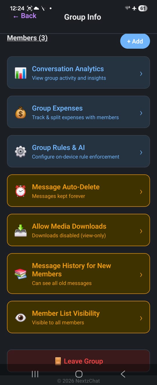 NextzChat home screen